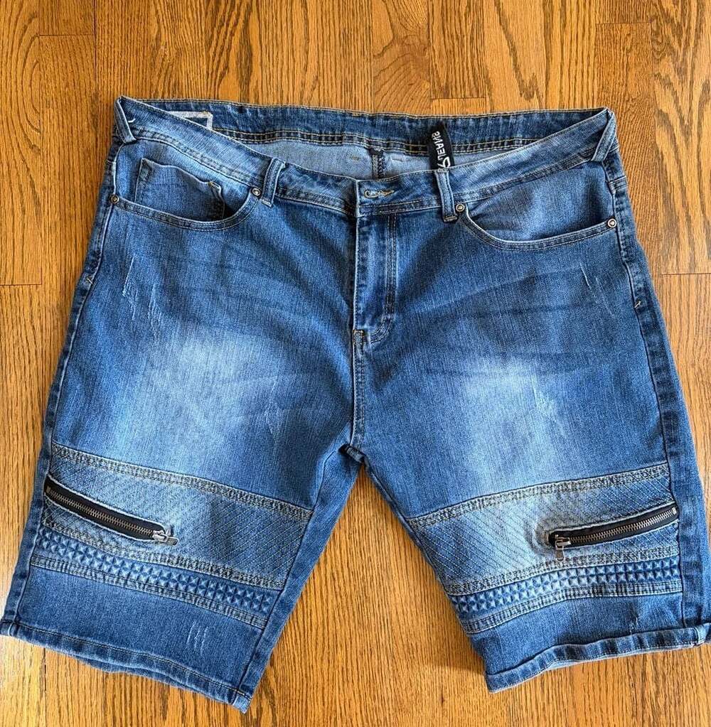 XRAY Jeans Men's Blue Distressed Denim Moto Shorts with Zipper Accents